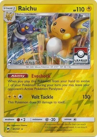 Raichu, carte Pokémon LGP 041-2 — extension League Promos
