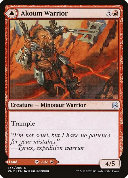 Akoum Warrior // Akoum Teeth, Magic card ZNR 134 — Zendikar Rising set