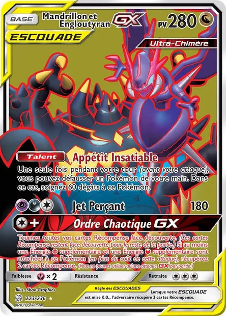 Mandrillon et Engloutyran GX, carte Pokémon CEC 223 — extension Éclipse Cosmique