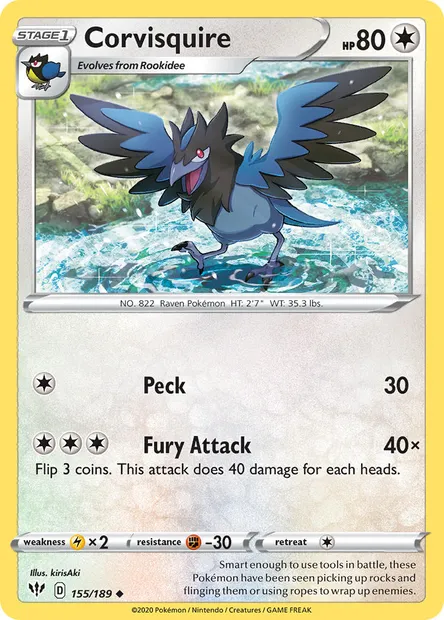 Corvisquire, Pokémon card DAA 155 — Darkness Ablaze set