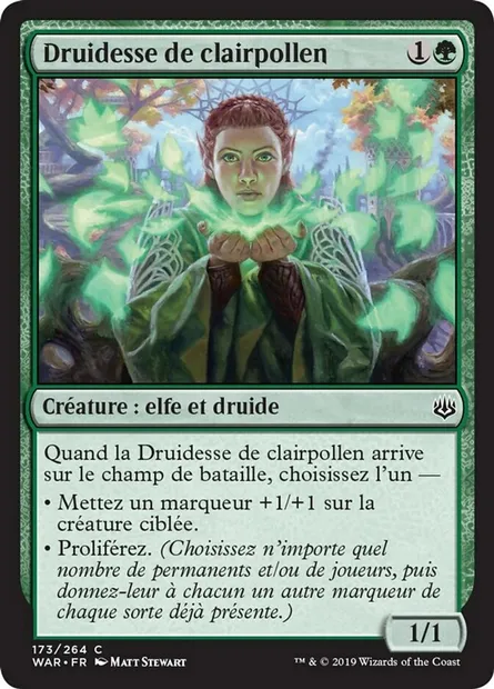 Druidesse de clairpollen, carte Magic WAR 173 — extension La guerre des Planeswalkers