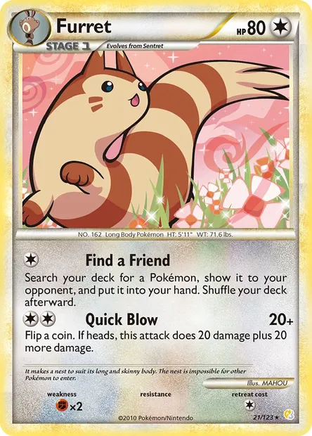 Furret, Pokémon card HS 21 — HeartGold SoulSilver set