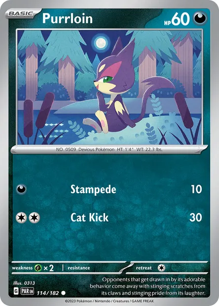 Purrloin, Pokémon card PAR 114 — Paradox Rift set