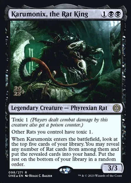Karumonix, the Rat King, Magic card PONE 98s — Phyrexia: All Will Be One Promos set