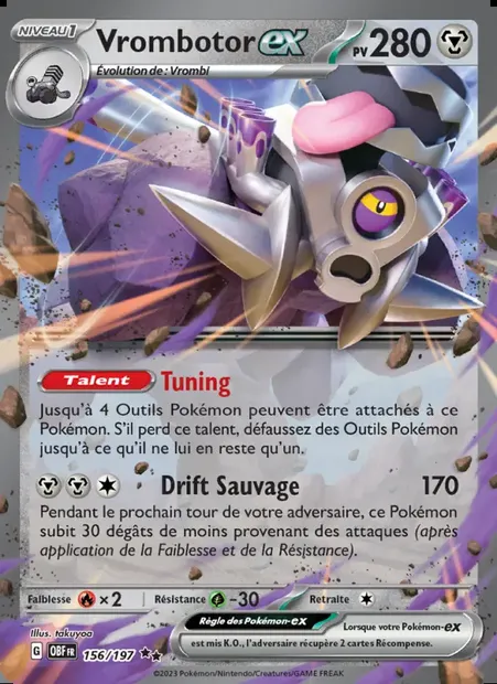 Vrombotor-ex, carte Pokémon OBF 156 — extension Flammes Obsidiennes