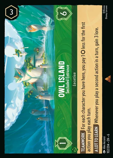 Owl Island - Secluded Entrance, Disney Lorcana card CH6-102 — Azurite Sea set