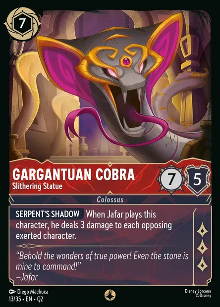 Gargantuan Cobra - Slithering Statue, Disney Lorcana card Q2-013 — Illumineer's Quest: Palace Heist set