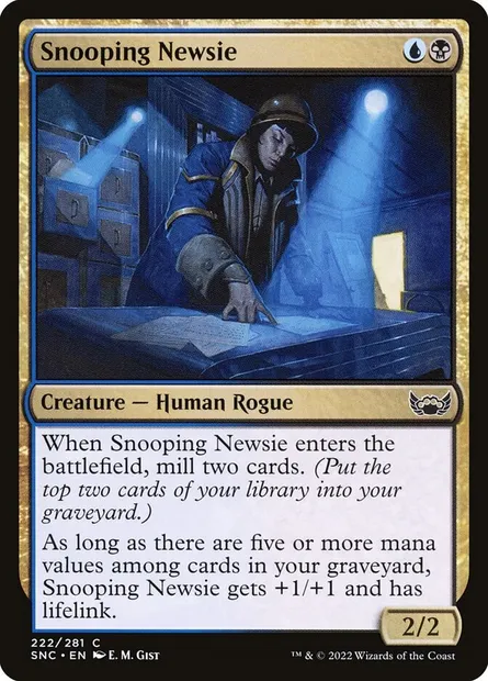 Snooping Newsie, Magic card SNC 222 — Streets of New Capenna set
