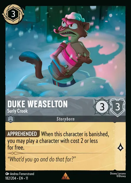 Duke Weaselton - Surly Crook, Disney Lorcana card CH11-182 — Winterspell set