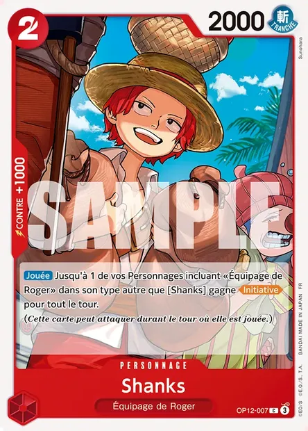 Shanks, carte One Piece OP12-007 — extension L'HÉRITAGE DU MAÎTRE