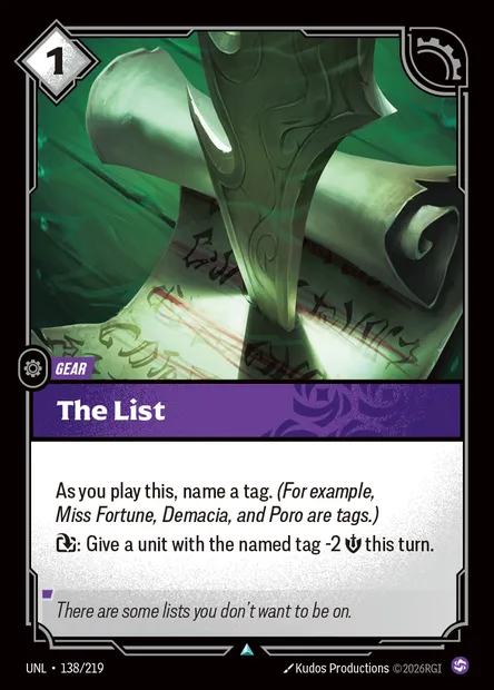 The List, Riftbound card UNL 138 — Unleashed set