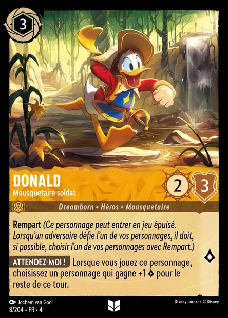 Donald - Mousquetaire soldat, carte Disney Lorcana CH4-008 — extension Le Retour d'Ursula