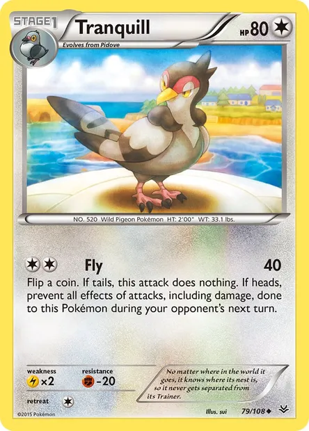 Tranquill, Pokémon card ROS 79 — Roaring Skies set