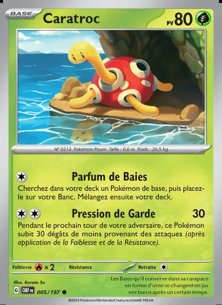 Caratroc, carte Pokémon OBF 005 — extension Flammes Obsidiennes