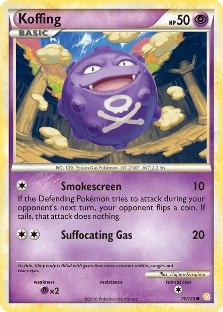 Koffing, Pokémon card HS 70 — HeartGold SoulSilver set