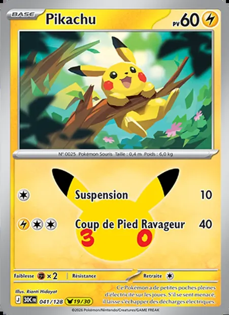 Pikachu, carte Pokémon 30C 041 — extension 30ᵉ Anniversaire