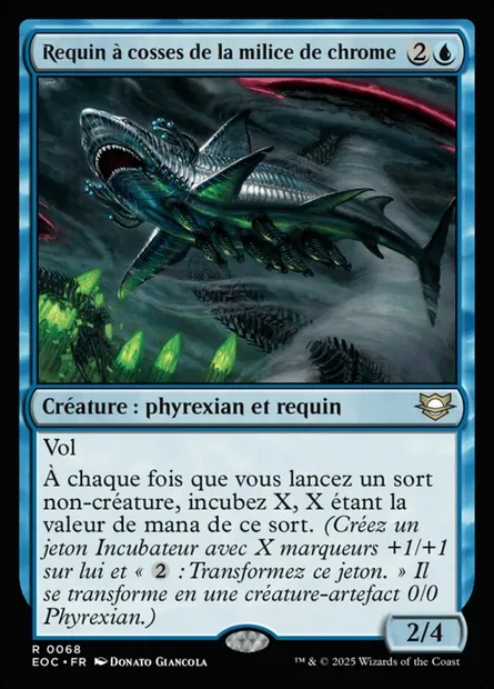 Requin à cosses de la milice de chrome, carte Magic EOC 68 — extension Edge of Eternities Commander