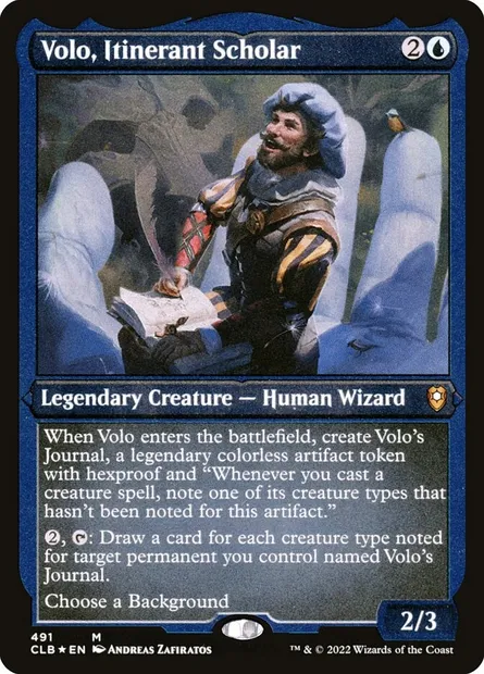Volo, érudit itinérant, carte Magic CLB 491 — extension Commander Légendes : la bataille de la Porte de Baldur
