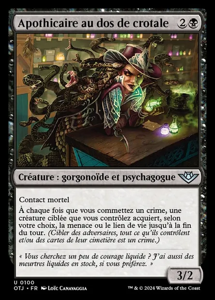 Apothicaire au dos de crotale, carte Magic OTJ 100 — extension Outlaws of Thunder Junction