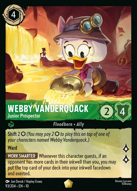 Webby Vanderquack - Junior Prospector, Disney Lorcana card CH10-093 — Whispers in the Well set