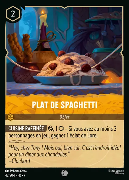 Plat de spaghetti, carte Disney Lorcana CH7-042 — extension L'île d'Archazia