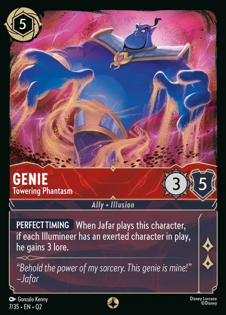 Genie - Towering Phantasm, Disney Lorcana card Q2-007 — Illumineer's Quest: Palace Heist set