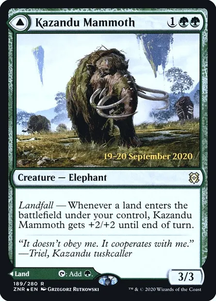 Kazandu Mammoth // Kazandu Valley, Magic card PZNR 189s — Zendikar Rising Promos set