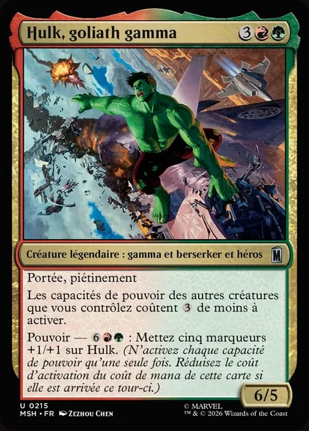 Hulk, goliath gamma, carte Magic MSH 215 — extension Marvel Super Heroes