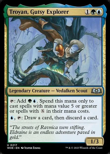 Troyan, Gutsy Explorer, Magic card WOE 217 — Wilds of Eldraine set