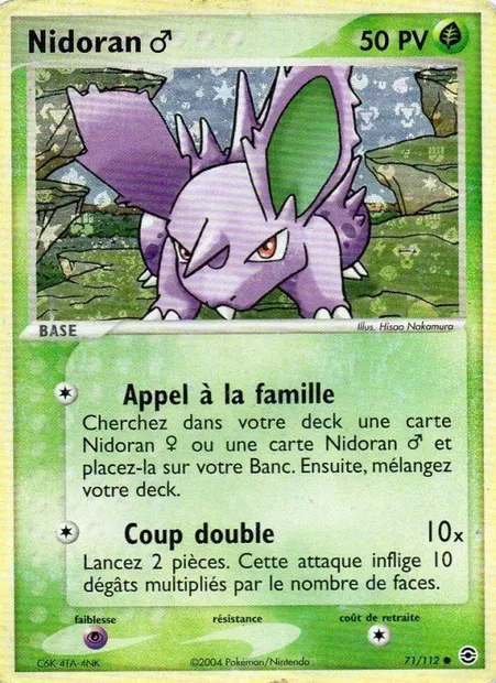 Nidoran ♂, carte Pokémon RG 71 — extension EX Rouge Feu & Vert Feuille