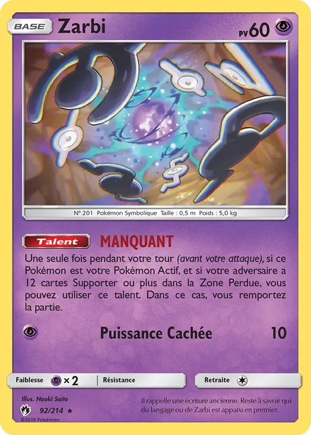 Zarbi, carte Pokémon LOT 92 — extension Tonnerre Perdu