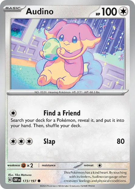 Audino, Pokémon card OBF 173 — Obsidian Flames set