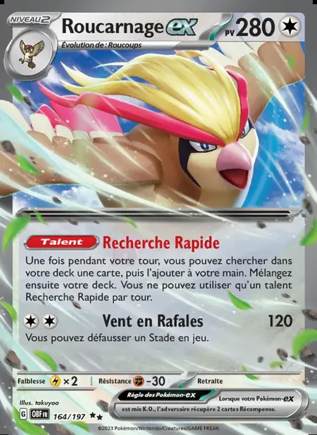 Roucarnage-ex, carte Pokémon OBF 164 — extension Flammes Obsidiennes