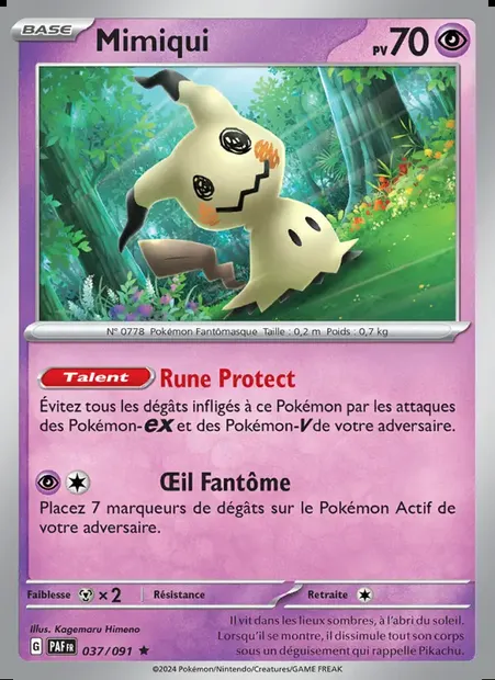 Mimiqui, carte Pokémon PAF 037 — extension Destinées de Paldea