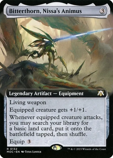 Bitterthorn, Nissa's Animus, Magic card MOC 132 — March of the Machine Commander set