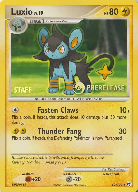 Luxio Lv.19, carte Pokémon PRE 052s — extension Prerelease Promos