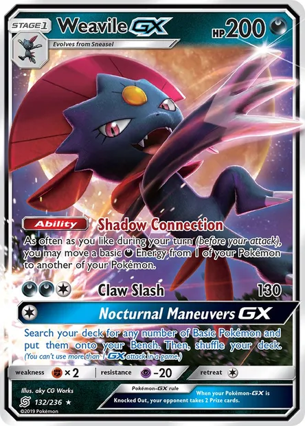 Weavile GX, Pokémon card UNM 132 — Unified Minds set