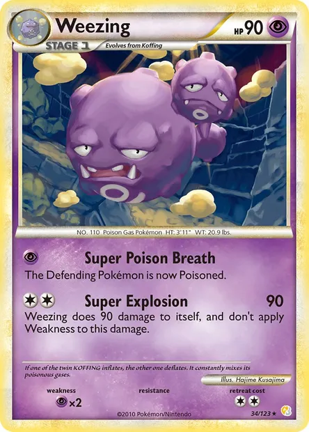 Weezing, Pokémon card HS 34 — HeartGold SoulSilver set