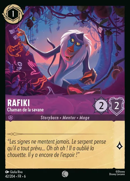 Rafiki - Chaman de la savane, carte Disney Lorcana CH6-042 — extension La Mer Azurite