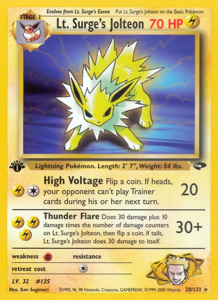 Lt. Surge's Jolteon, carte Pokémon GC 28 — extension Gym Challenge