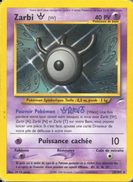 Zarbi W, carte Pokémon NDE 29 — extension Neo Destiny
