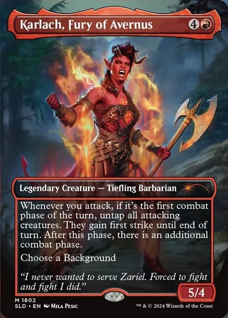 Karlach, Furie de l'Averne, carte Magic SLD 1802 — extension Secret Lair Drop