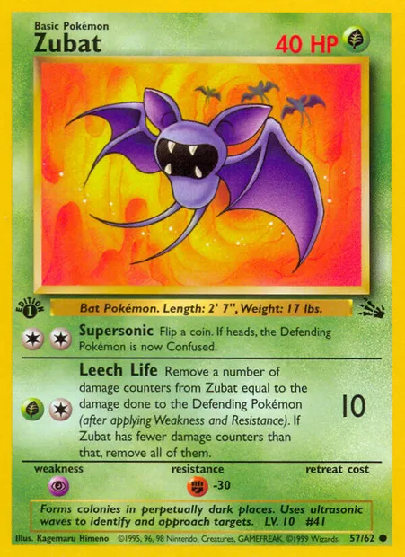 Zubat, Pokémon card FO 57 — Fossil set