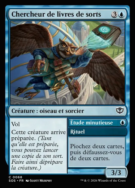 Chercheur de livres de sorts // Careful Study, carte Magic SOS 68 — extension Secrets of Strixhaven