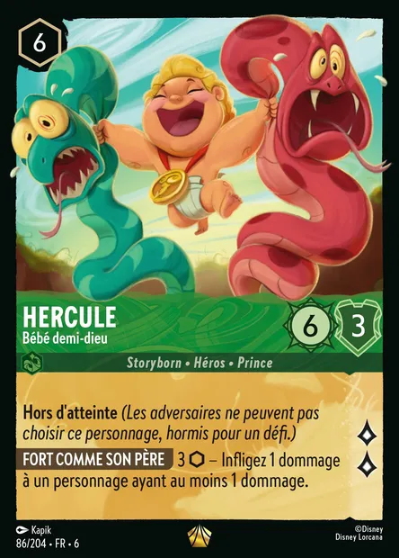 Hercule - Bébé demi-dieu, carte Disney Lorcana CH6-086 — extension La Mer Azurite