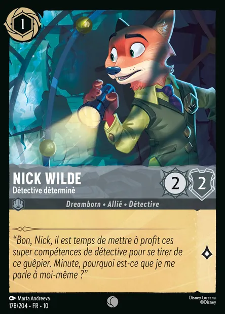 Nick Wilde - Détective déterminé, carte Disney Lorcana CH10-178 — extension Lueurs dans les Profondeurs