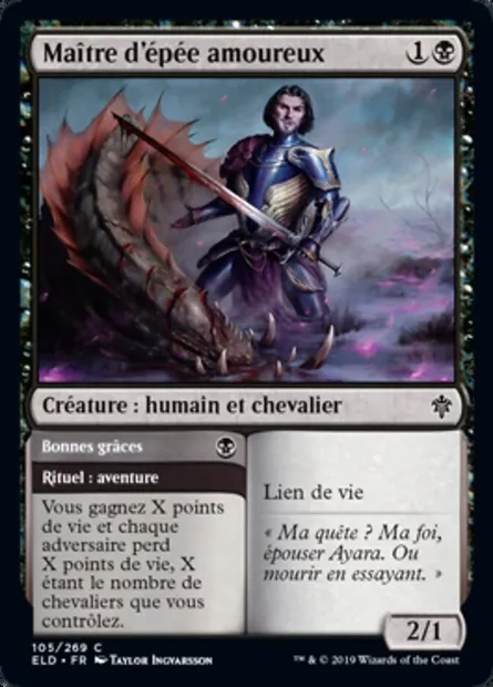 Maître d'épée amoureux // Bonnes grâces, carte Magic ELD 105 — extension Throne of Eldraine