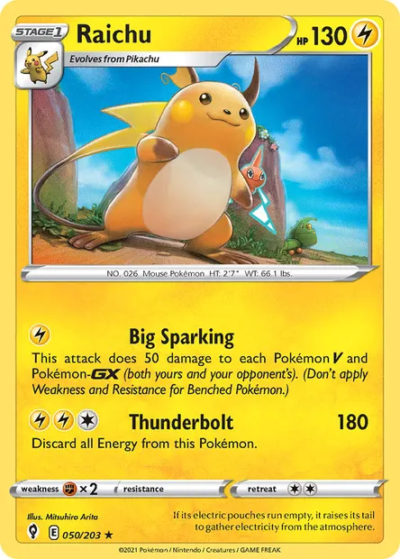 Raichu, Pokémon card EVS 50 — Evolving Skies set