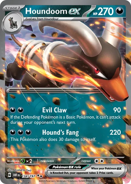 Houndoom ex, Pokémon card OBF 134 — Obsidian Flames set