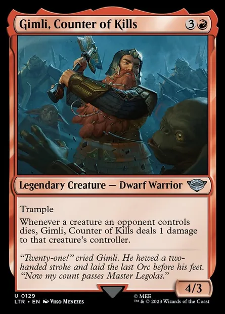 Gimli, Counter of Kills, Magic card LTR 129 — The Lord of the Rings: Tales of Middle-earth set